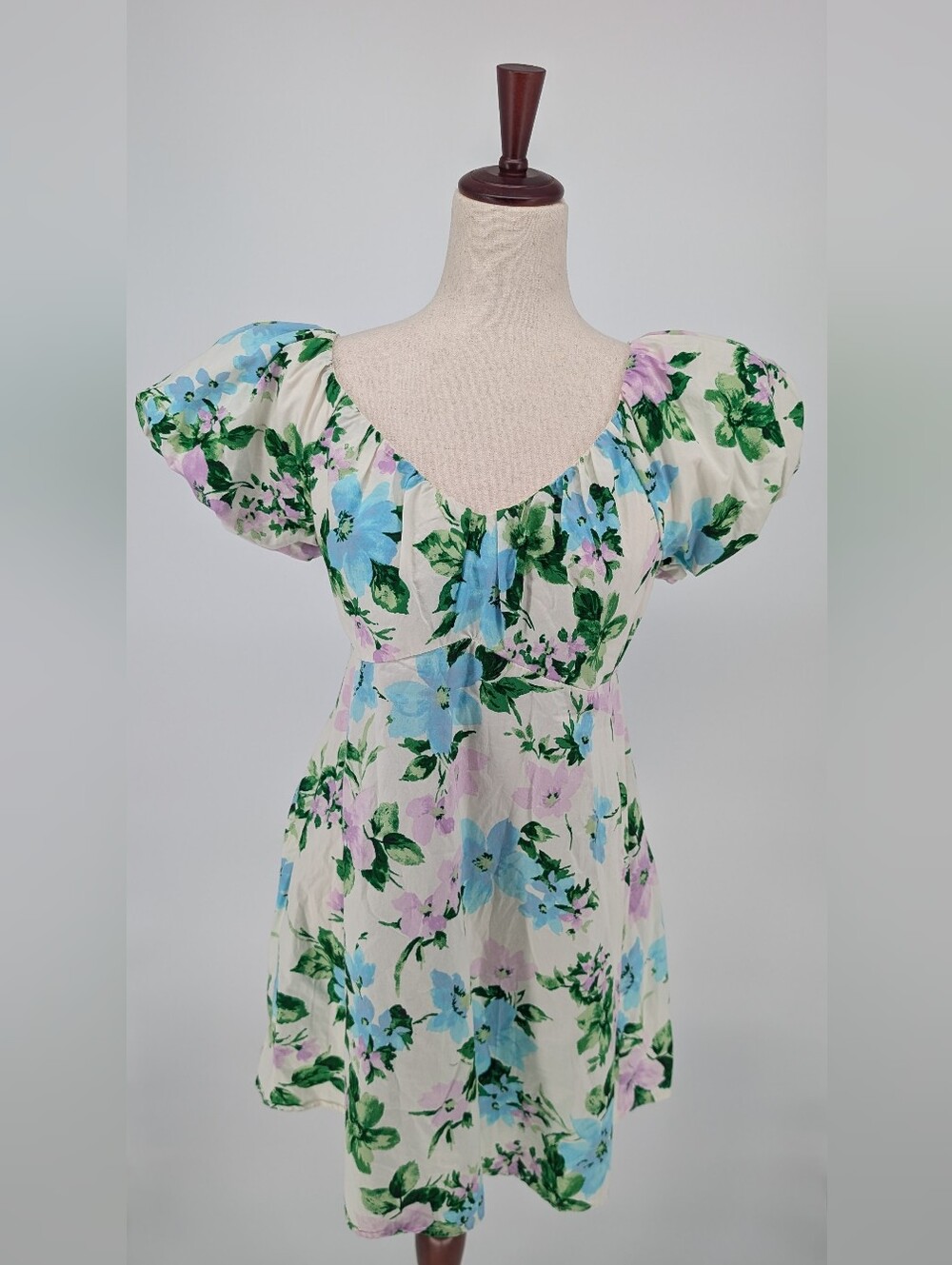 Old Navy Floral Smock Dress Sz Med Puff Fit Flare Milkmaid Fairy Cottage Cotton